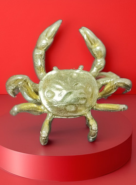 创意纯铜实心动物螃蟹茶宠盖置壶盖托手工文玩小摆件茶旺横财招财
