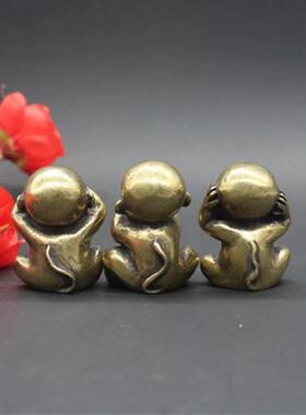 实心黄铜三不猴不说不听不看古铜茶宠饰品工艺品礼品手把玩镇纸物