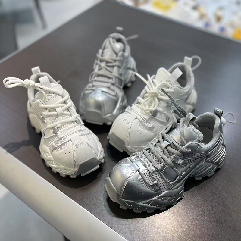 欧货潮鞋厚底老爹鞋2025四季款真皮拼接运动鞋跑步鞋女网鞋透气 - 图0