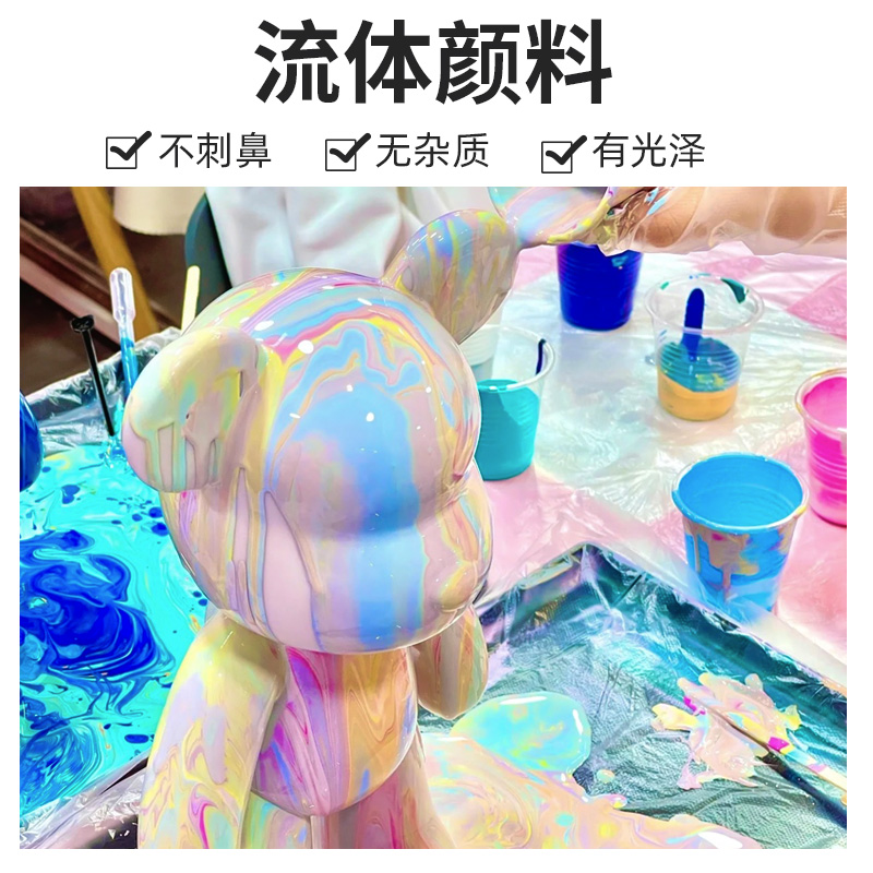 流体熊diy手工自制画白坯网红暴力熊小摆件液体颜料流体画材料包-图1