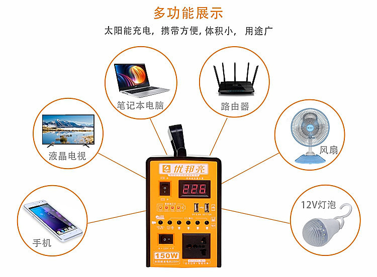 户外太阳能发电机系统家用全套220V小型蓄电光伏板照明灯可充手机