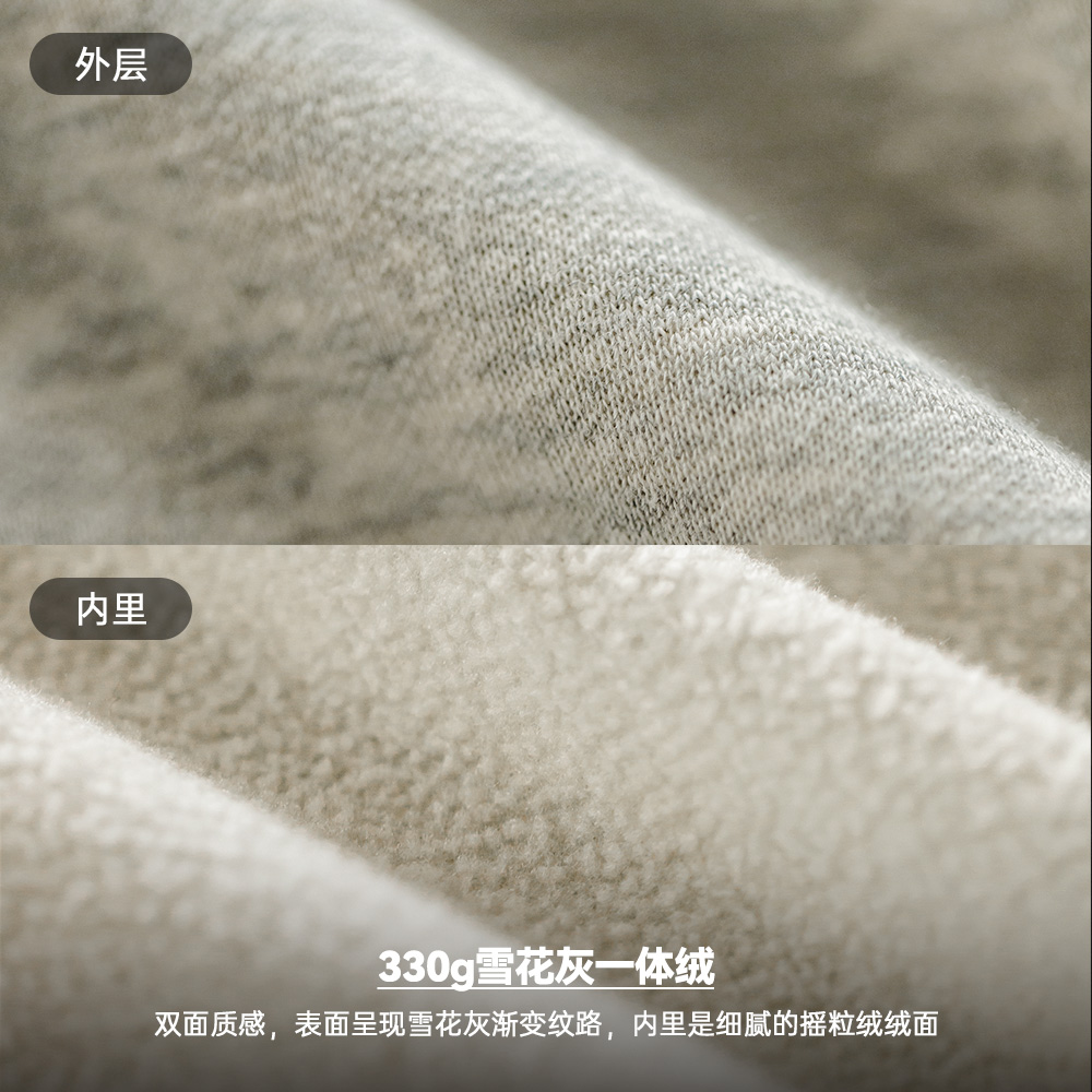 马登工装美式休闲雪花灰连帽卫衣插肩袖加绒拉链运动开衫外套男秋 - 图1