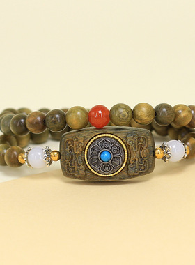 绿檀木DIY箴言转转款手链规格0.8双圈手串国潮文玩饰品厂家批发