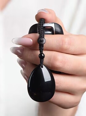 天然彩虹眼黑曜石水滴形吊坠男士情侣平安扣项链厂家水晶批发代发