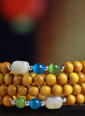 厂家批发金丝楠黄料上漆DIY千手观音款手链念珠 0.8×108颗男女式