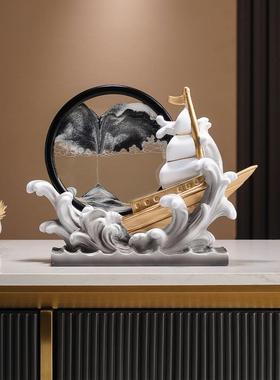 一帆风顺帆船创意收纳笔筒流沙画摆件办公室桌面装饰乔迁开业礼物