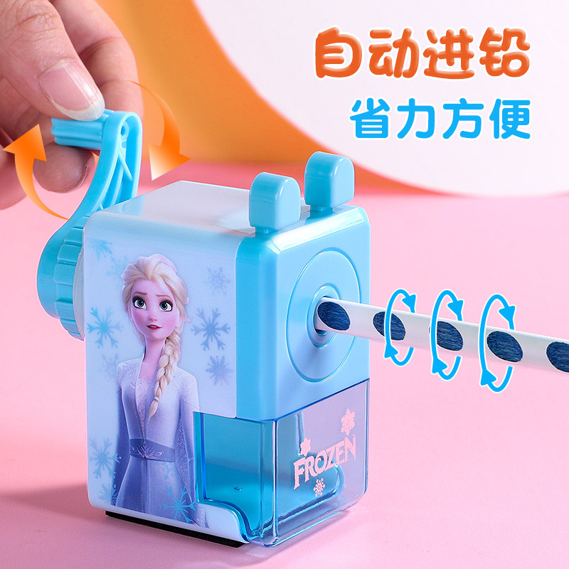 Disney迪士尼铅笔削笔器手摇转笔刀女孩男孩削笔卷笔刀儿童幼儿园小学生专用全自动进铅刨笔机钻车修旋绞笔刀_虎窝淘