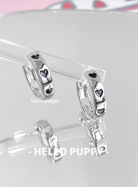 hellopuppy日常通勤耳钉耳扣黑色爱心滴釉设计感简约百搭冷淡ins