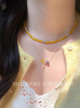 晚睡的桔梗|天然石串珠飞燕项链