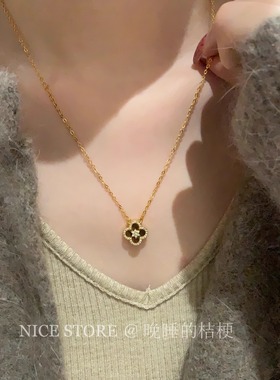 晚睡的桔梗I四叶草项链
