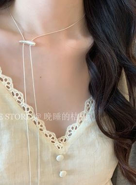晚睡的桔梗I极简拉丝抽拉项链