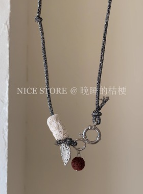 五折清仓「幕江上」民族复古爱心水手扣项链中古多元素吊坠颈链