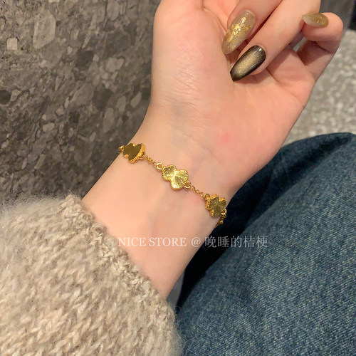 晚睡的桔梗「聚金」沙金葫芦复古手链新中式精致金饰百搭高级手串 - 图1