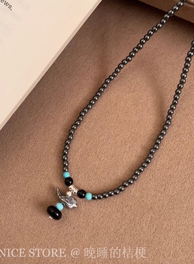晚睡的桔梗「知更鸟」小众灰珍珠小鸟项链高级感ins复古锁骨链女
