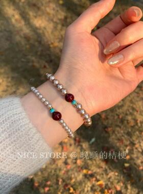 晚睡的桔梗「一川烟色」新中式复古绿松珍珠手链串珠显白手饰女