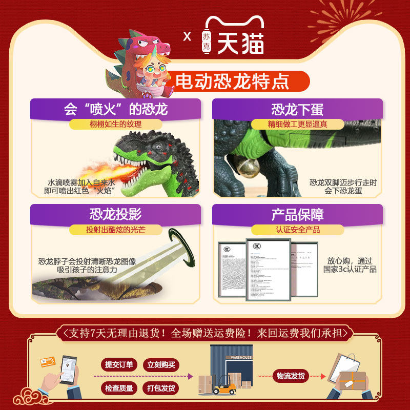 大号恐龙玩具电动下蛋仿真动物模型 永烁仿真/动物玩偶