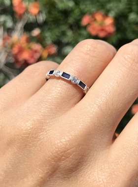 POLYSUTT新款热卖镶嵌蓝色方形托帕石戒指 欧美时尚订婚条戒尾戒