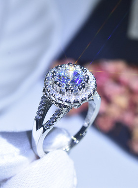 新款奢华群镶满钻八心八箭锆石开口戒指 镀pt950仿莫桑石钻戒指女