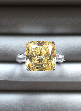 风超闪阿斯切黄钻开口戒指 欧美奢华仿真钻石公主方钻订婚女戒