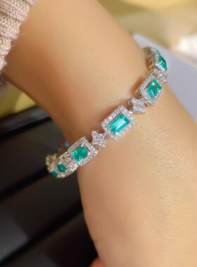 高级感帕拉伊巴手链轻奢小众祖母绿切碧玺精工彩宝手镯手饰品女