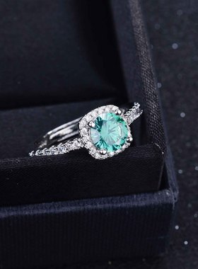 抖音直播爆款仿马尔代夫蓝绿莫桑钻戒指 经典克拉方包莫桑钻戒指