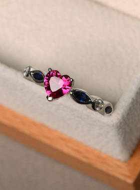 POLYSUTT热卖新款镶嵌托帕石海蓝色爱心形戒指 欧美生辰石女指环