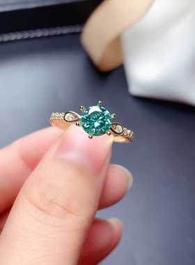 抖音直播爆款仿马尔代夫蓝绿色莫桑钻戒指镀白金八心八箭高碳钻戒