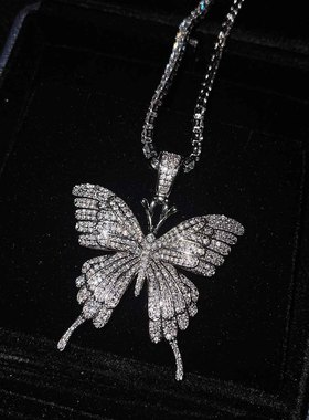 欧美嘻哈风重工设计微镶满钻蝴蝶项链 网红直播搭配服装饰品