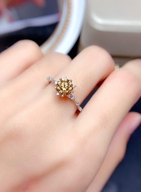 网红直播爆款八心八箭香槟色摩根石女戒仿美国进口莫桑钻雪花戒指