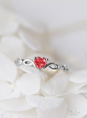 POLYSUTT热卖新款简约小清新心形戒指 欧美海蓝色托帕石订婚指环