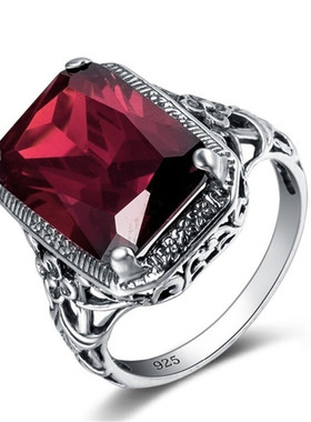 新款欧美复古红宝石订婚戒指奢华镂空仿真钻戒求婚女款戒指正品