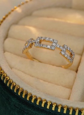 法式复古vintage小中古风古巴链戒指网红同款猪鼻子指环镶钻女戒