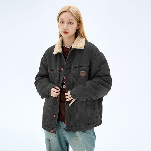 mostwanted 复古仿羊羔毛牛仔外套男春秋情侣夹克宽松潮流上衣 - 图3