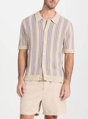 欧美男装2025夏季针织POLO衫大码翻领短袖开衫上衣Men's Shir