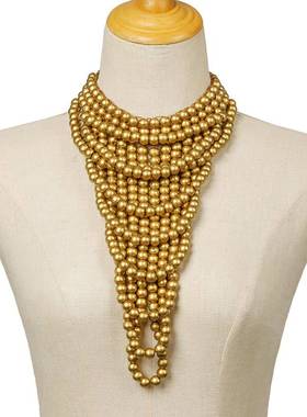 彩色木珠流苏项链多层造型时尚锁骨链原创民族风饰品neklae wome