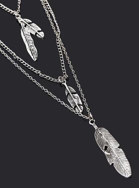 波西米亚覆古流苏多层树叶女项炼 chain necklace women jewelry