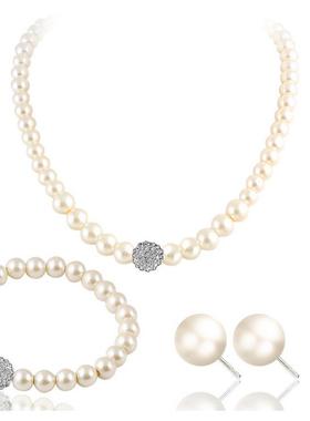 欧洲和美国简单的新娘项炼珍珠珠宝三件套项炼套装女性珠宝