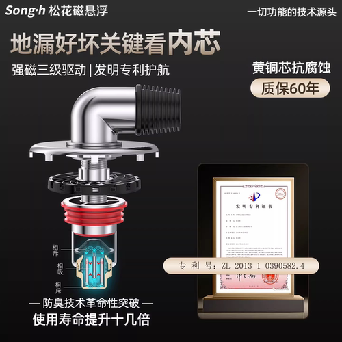 松花磁悬浮洗衣机地漏专用接头排水管卫生间防臭防溢水两用三通 - 图0