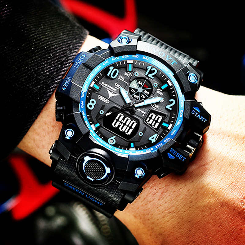 霸气机械运动游泳防水双显初中男表 clnai国产腕表