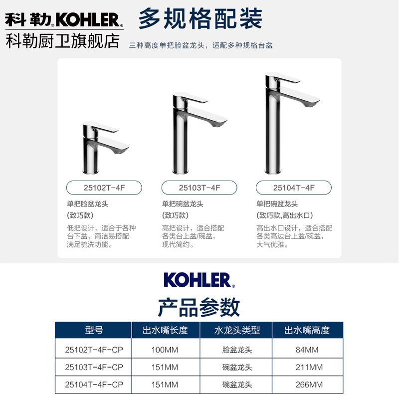 科勒利欧单把碗盆冷热水龙头高出水口(致巧款)K-25104T-图1