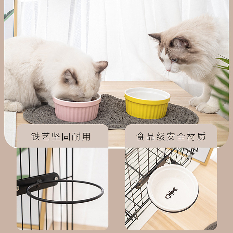 宠物悬挂式猫碗陶瓷猫食盆固定专用喝水防打翻猫笼子挂碗猫咪水碗-图1