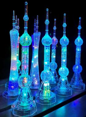 上海东方明珠模型东方明珠塔纪念品世界建筑模型摆件创意礼物亮灯