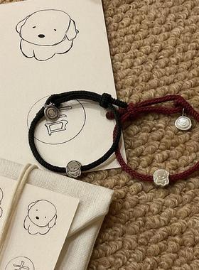 睡得醒才怪/吉祥小狗牌手绳成品风小皮筋可调节大小可爱情侣手链