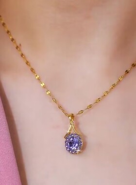 高级感紫色锆石水晶项链网红爆款小众高级感时尚百搭精美项链女
