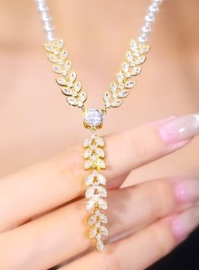 超闪锆石麦穗流苏珠珠项链女网红爆款百搭气质穗穗平安精美项链女