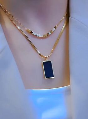 双层叠戴十方无事牌钛钢项链女网红爆款高级设计感轻奢小众锁骨链