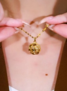 时尚咖色圆盘项链女网红爆款优雅精致轻奢百搭小众设计感项链女