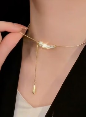 新款金色水滴形可抽拉项链