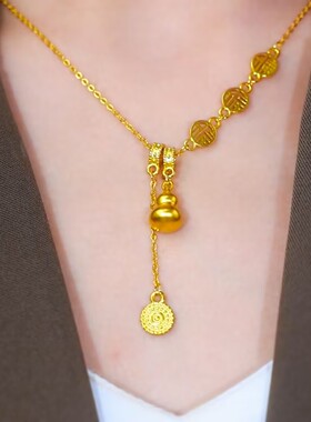新款时尚金色葫芦流苏项链女高级感轻奢锁骨链小众配饰简约项链女
