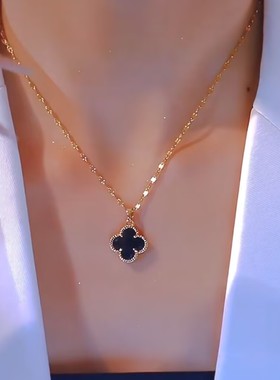 新款时尚四叶花项链女网红爆款轻奢气质百搭小众设计感精美项链女